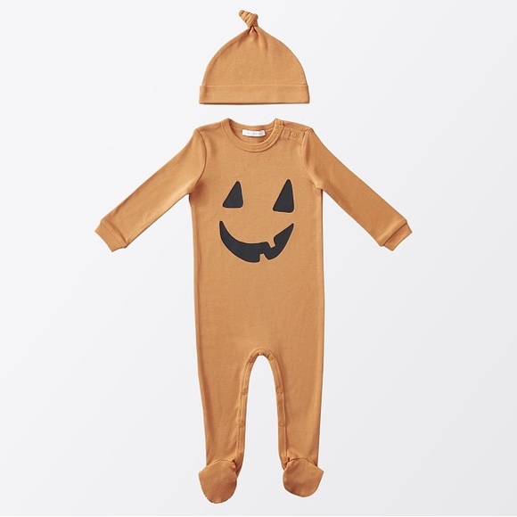 NWT Pottery Barn Halloween Pumpkin Onesie & Hat - 12-18 month - Picture 1 of 8